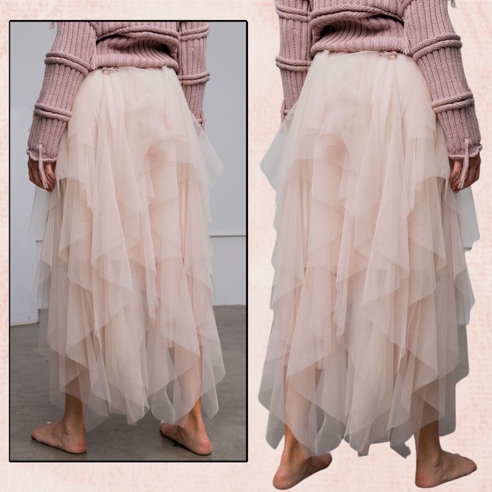 EASEL "Fairy Tale" Tiered Mesh Overlay Waterfall Lined Midi Maxi Ballerina Skirt - Picture 5 of 16